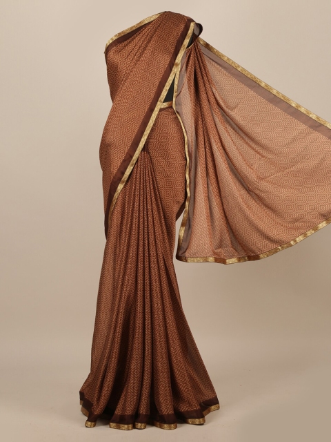 

Pothys Brown Ethnic Motifs Poly Chiffon Saree