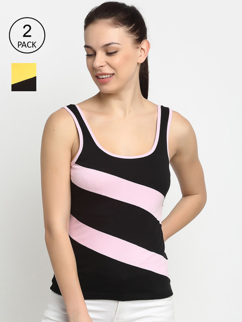 

Friskers Women Pack of 2 Colourblocked Tank Top, Pink
