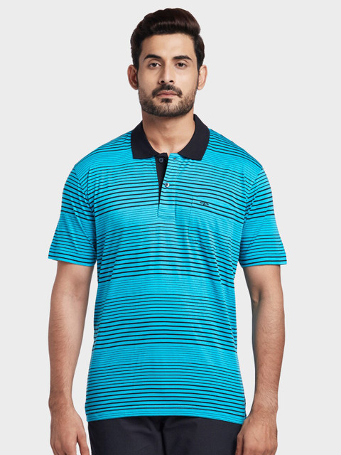 

ColorPlus Men Blue Striped Polo Collar T-shirt