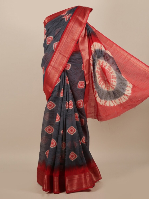 

Pothys Charcoal Grey & Red Zari Jute Silk Saree