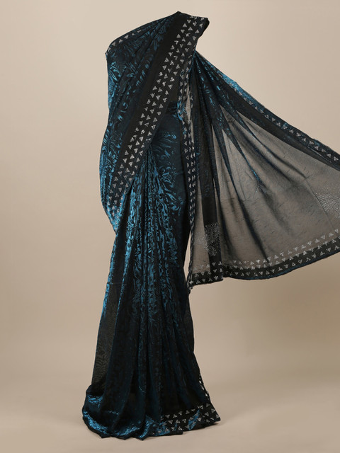 

Pothys Blue Woven Design Beads and Stones Jute Silk Saree