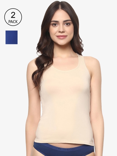 

Soie Women Pack Of 2 Solid Camisoles, Beige