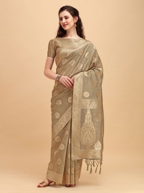 

House of Pataudi Grey & Golden Ethnic Motifs Zari Saree