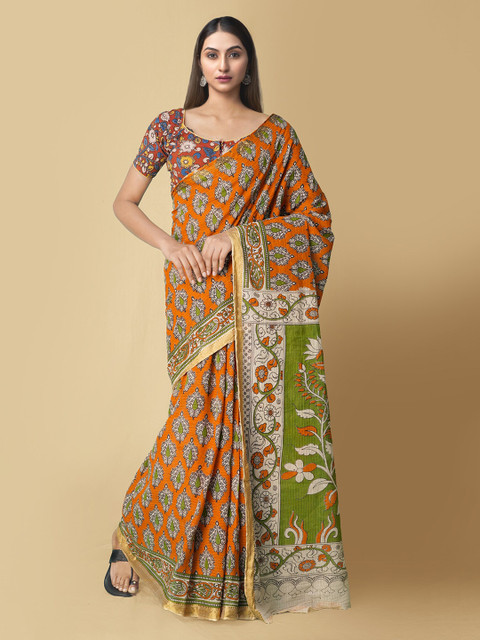 

Unnati Silks Orange Pure Cotton Kanjeevaram Saree