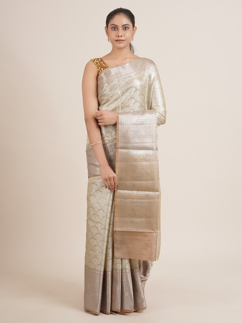 

Pothys Cream Ethnic Motifs Tissue Saree