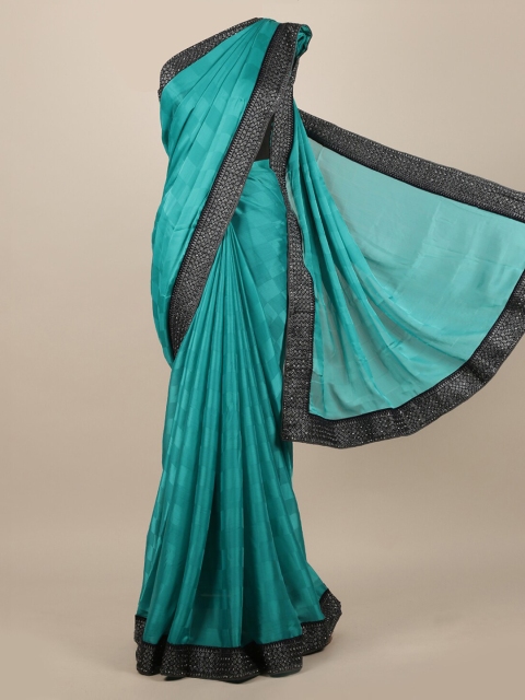 

Pothys Teal Green Checked Poly Chiffon Saree