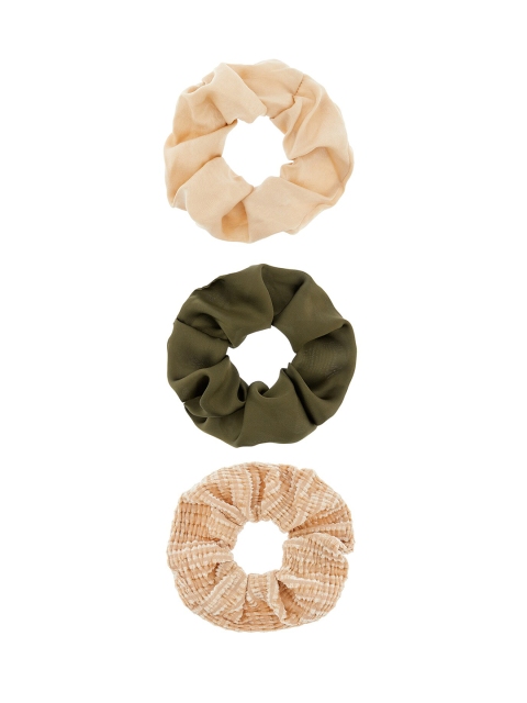 

Accessorize Women Set of 3 Olive Green & Peach-Coloured Ponytail Holders