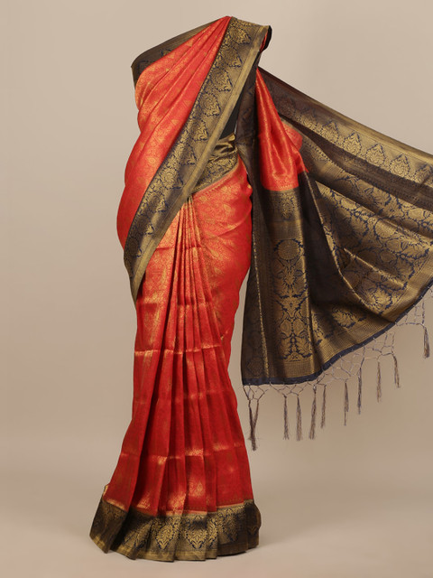 

Pothys Red Woven Design Jute Silk Saree With Tasseled Pallu