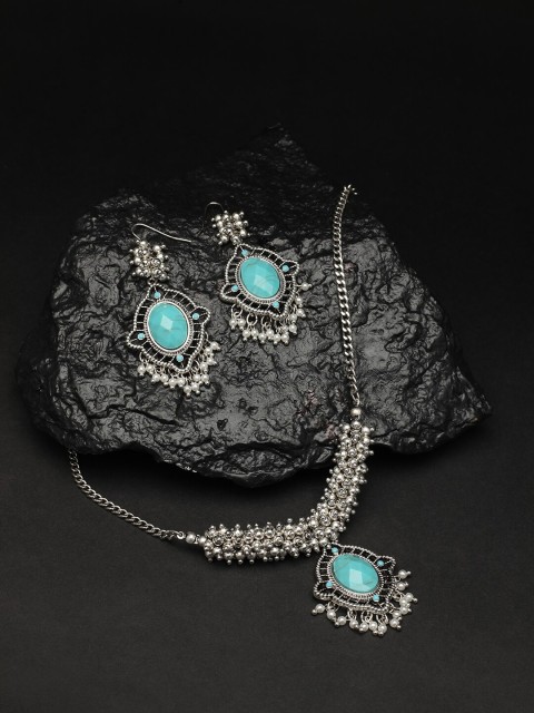 

Accessorize Silver-Plated Turquoise Blue Oxidized Jewelry Set