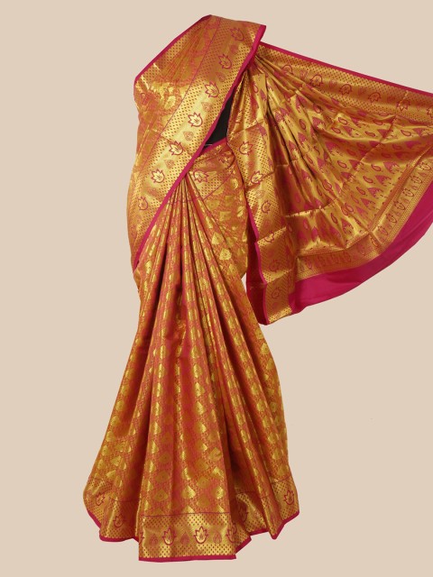 

Pothys Pink & Gold Ethnic Motifs Zari Pure Silk Kanjeevaram Saree