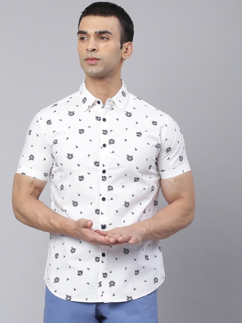 

Dennis Lingo Men White Comfort Slim Fit Floral Printed Pure Cotton Casual Shirt