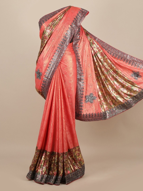 

Pothys Pink Woven Design Sequinned Jute Silk Heavy Work Saree