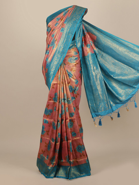 

Pothys Pink & Turquoise Blue Woven Design Zari Jute Silk Saree