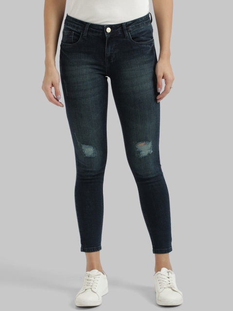 

Parx Women Navy Blue Skinny Fit Low Distress Light Fade Crop Jeans