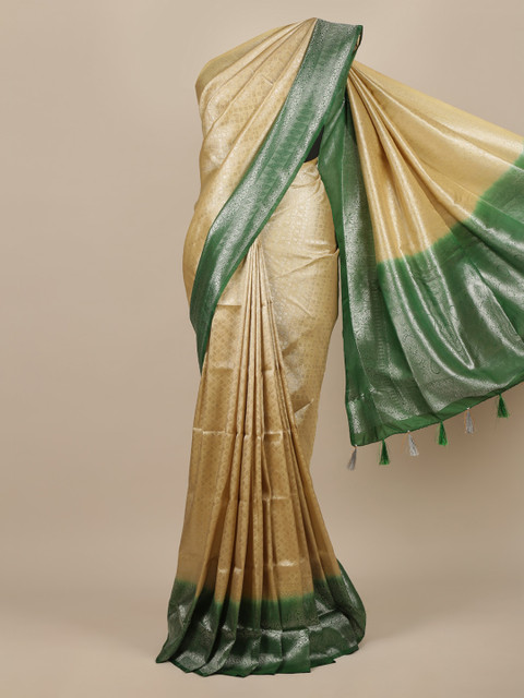 

Pothys Gold-Toned & Green Woven Design Jute Silk Saree