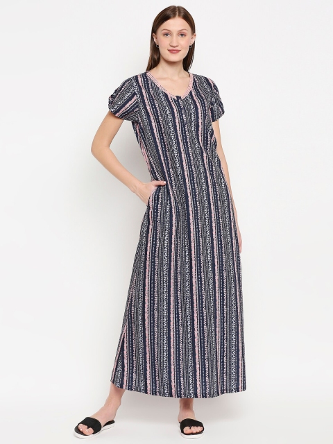 

XIN Navy Blue & Pink Printed Nightdress