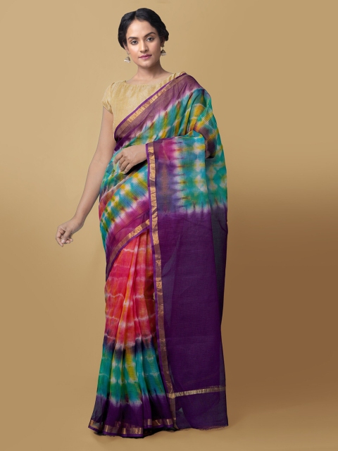 

Unnati Silks Purple & Green Leheriya Zari Pure Cotton Kota Saree