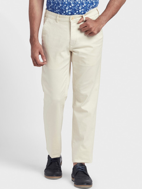 

ColorPlus Men Cream-Coloured Tapered Fit Regular Trousers