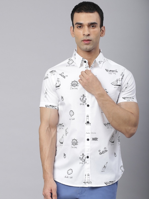 

Dennis Lingo Men White Comfort Slim Fit Printed Pure Cotton Casual Shirt