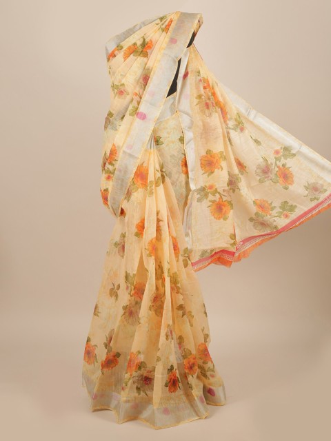 

Pothys Peach-Coloured Floral Jute Silk Saree