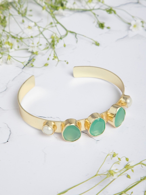 

INDYA Women Gold & Green Brass Gold-Plated Cuff Bracelet