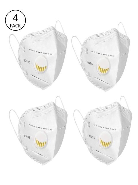 

OOMPH Adults Set Of 4 White Solid 5-Ply KN95/N95 Face Masks With Respirator Valve