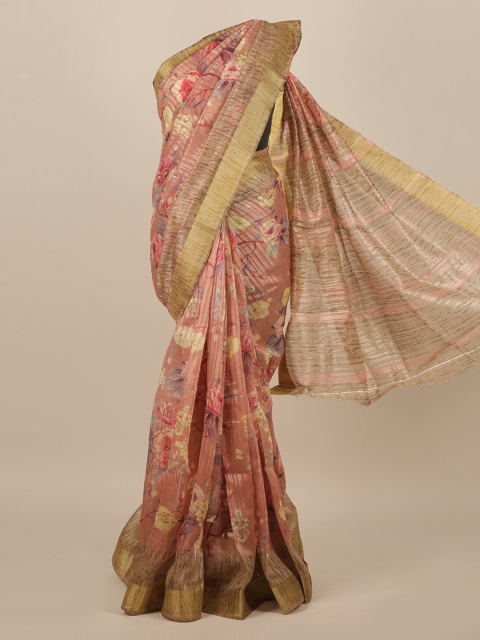 

Pothys Pink Floral Jute Silk Saree