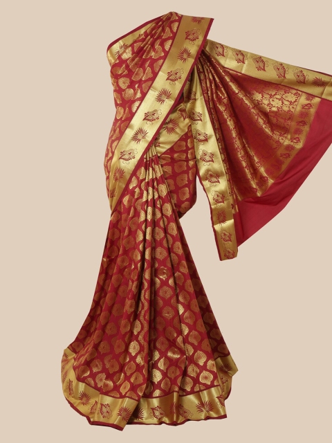 

Pothys Maroon Ethnic Motifs Zari Pure Silk Kanjeevaram Saree