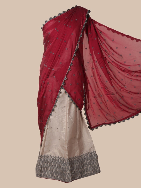 

Pothys Maroon Embellished Embroidered Poly Chiffon Saree