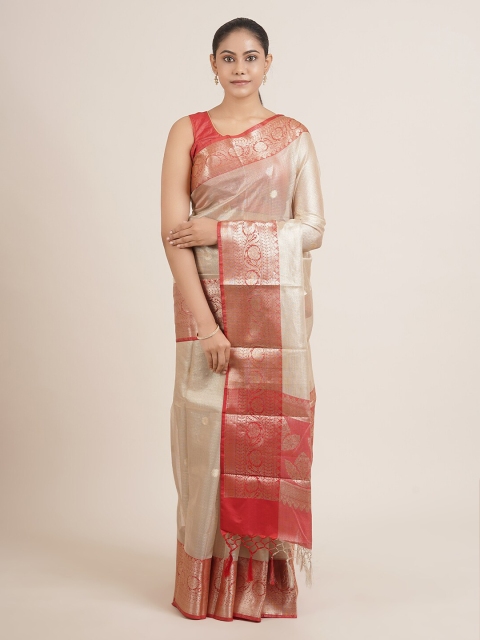 

Pothys Cream-Coloured Woven Design Tissue Saree