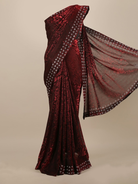 

Pothys Maroon & Black Embellished Beads and Stones Jute Silk Saree