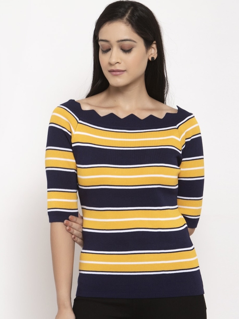 

Global Republic Mustard Yellow & Navy Blue Striped Regular Top