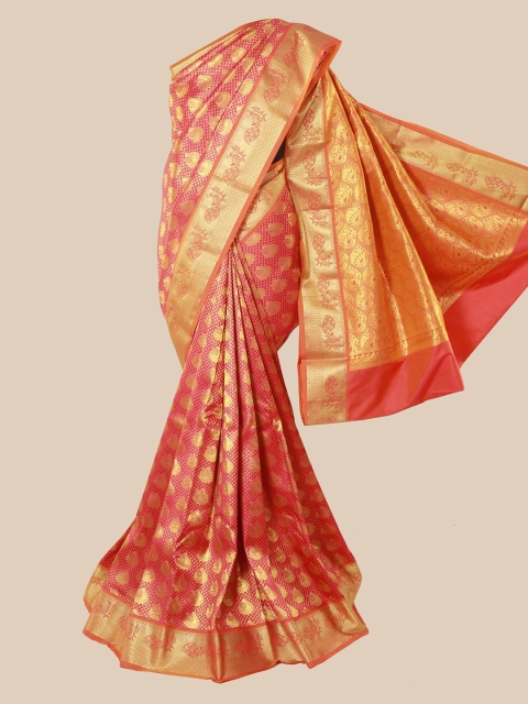 

Pothys Pink & Gold Ethnic Motifs Zari Pure Silk Kanjeevaram Saree