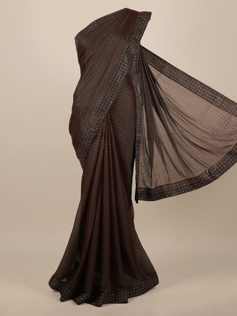 

Pothys Brown Striped Beads and Stones Poly Chiffon Saree
