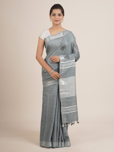 

Pothys Grey Pure Linen Saree