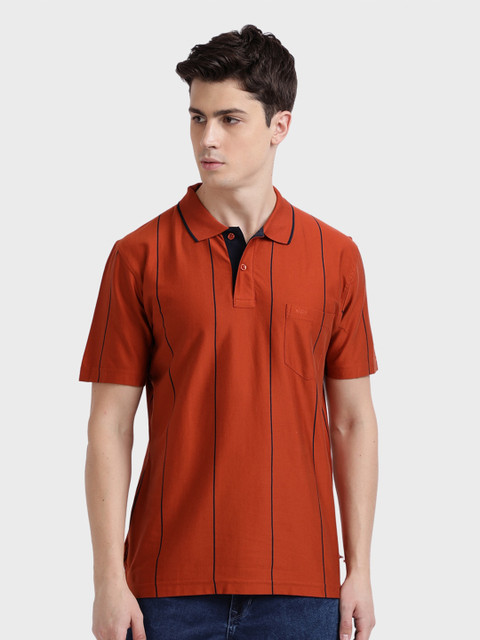 

ColorPlus Men Orange Striped Polo Collar T-shirt