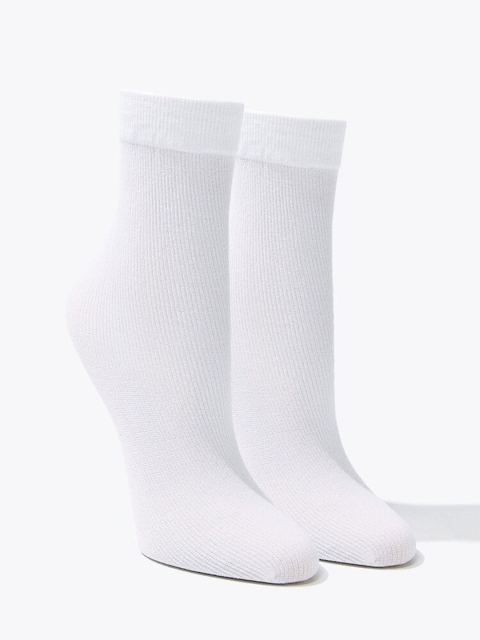 

FOREVER 21 Women White Solid Micro-Ribbed Above Ankle-Length Socks