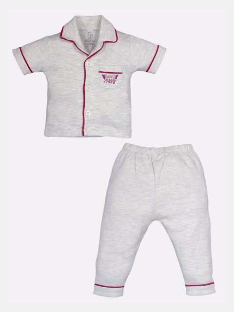 

BABY GO Girls Grey & Pink Printed Night Suit