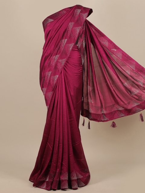 

Pothys Burgundy Embellished Jute Silk Saree