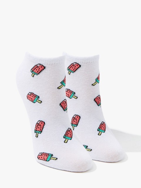 

FOREVER 21 Women White & Red Strawberry Popsicle Print Ankle Socks