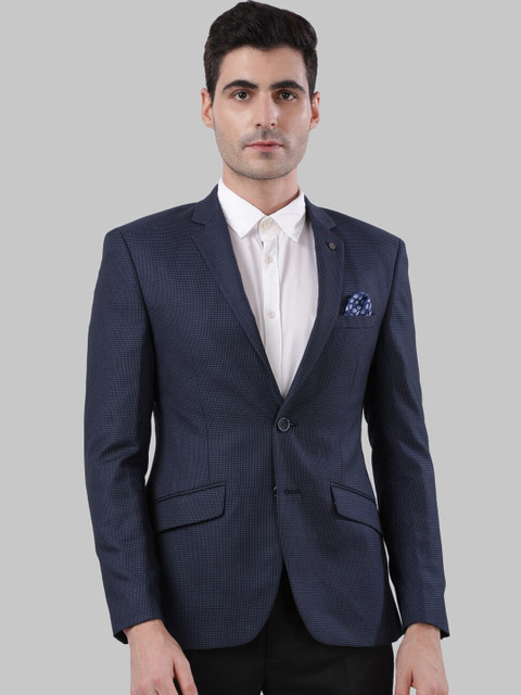 

Next Look Men Navy Blue Self-Design Solid Super Slim-Fit Formal Blazer