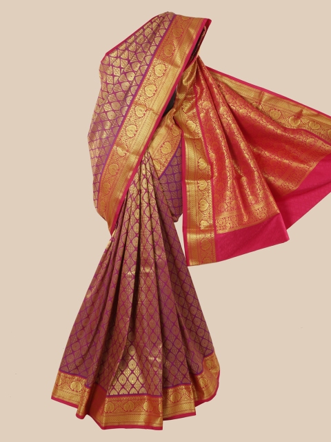 

Pothys Magenta & Gold-Toned Ethnic Motifs Zari Pure Silk Kanjeevaram Saree