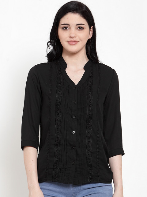 

Global Republic Black Mandarin Collar Shirt Style Top