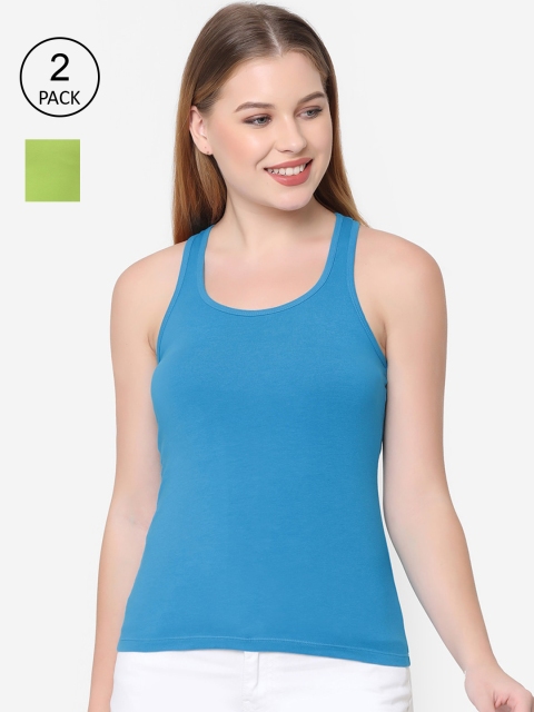 

Soie Women Pack Of 2 Solid Camisole, Blue