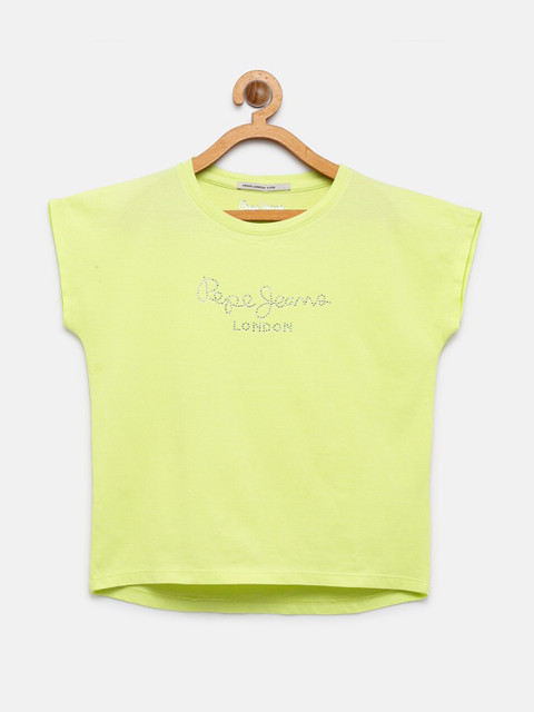 

Pepe Jeans Girls Lime Green Typography Printed Extended Sleeves T-shirt