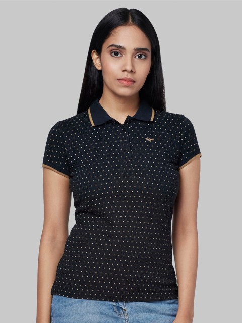 

Park Avenue Woman Women Blue Polo Collar Extended Sleeves T-shirt Pockets Tshirts