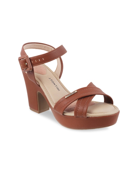 J FONTINI Women Camel Brown Block Sandals