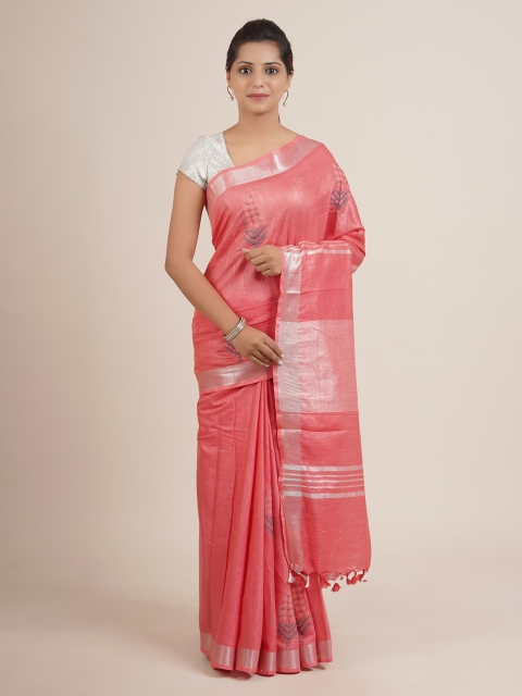 

Pothys Peach-Coloured Ethnic Motifs Pure Linen Saree