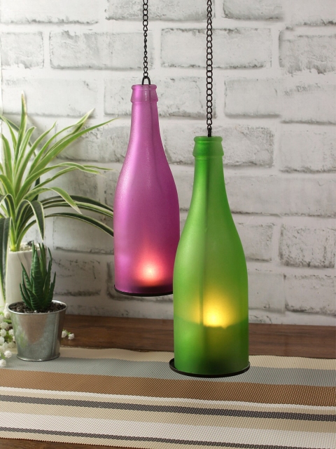

Aapno Rajasthan Set Of 2 Bottle Shaped Hanging Tealight Holders, Purple