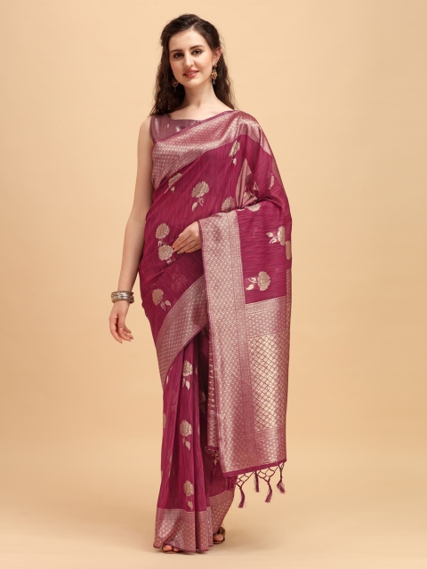 

House of Pataudi Purple & Golden Ethnic Motifs Zari Jashn Saree